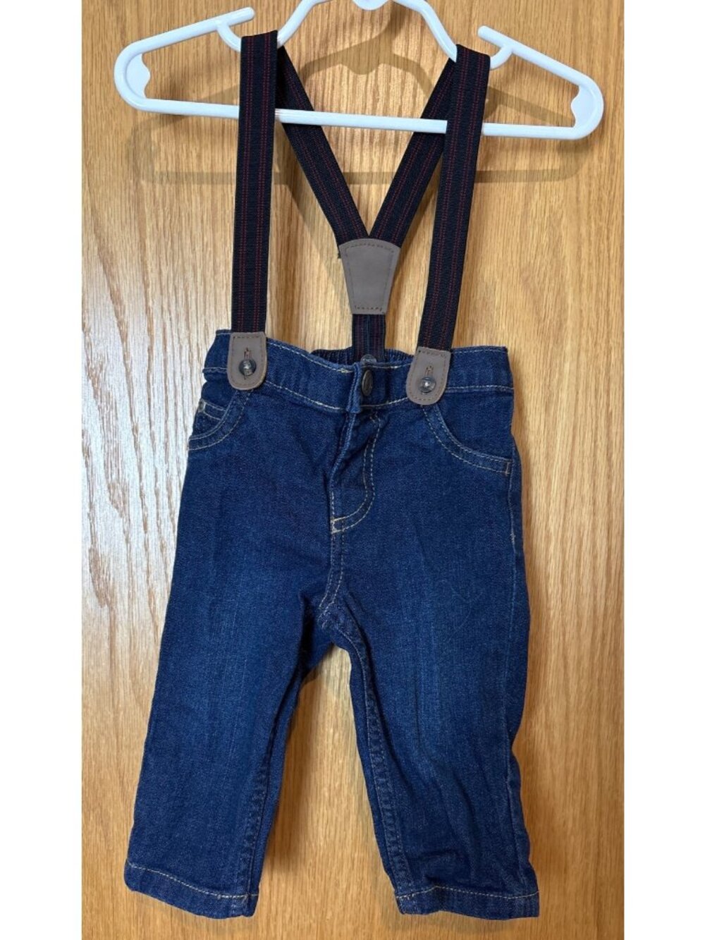 Carters Baby Jeans With Adjustable Suspenders Dark Wash Size 6M Comfortable
